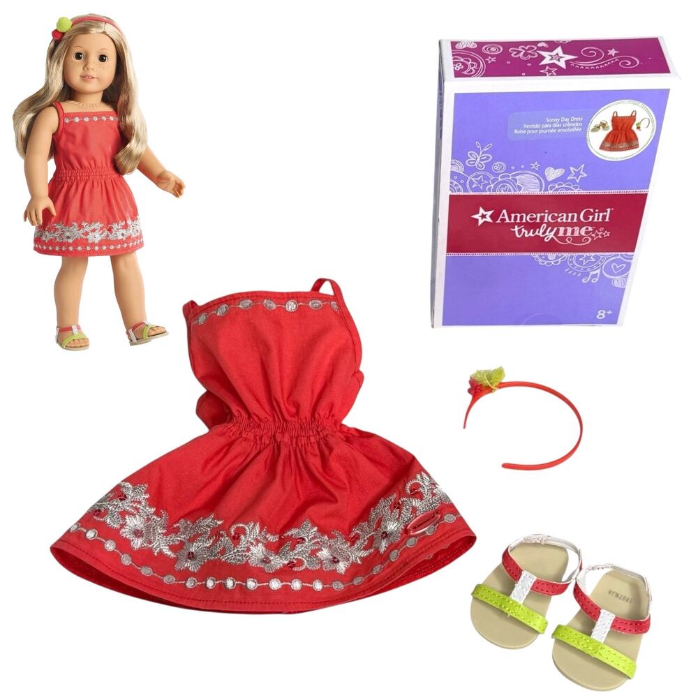 American Girl Sunny Day Dress Doll Outfit Sandal Shoes Headband Summer Set Box
